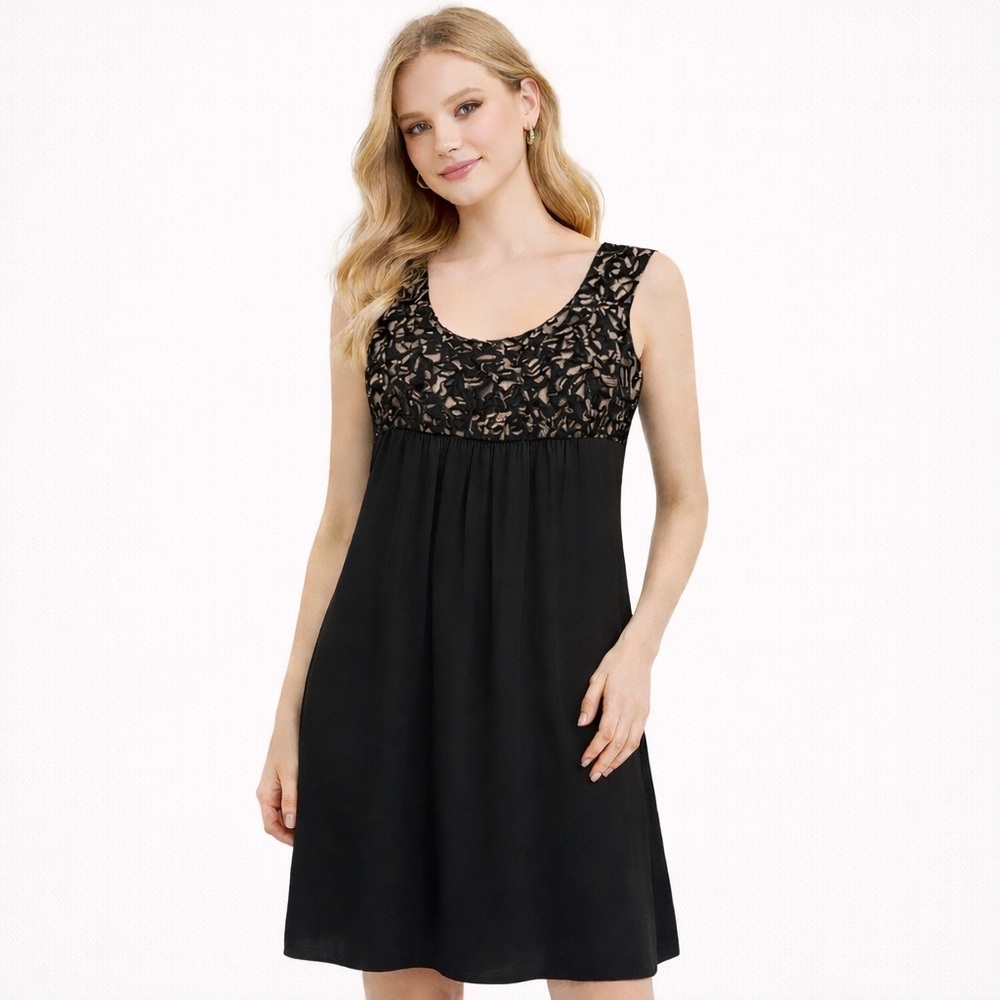 Boston Proper Women's Black Lace Babydoll Dress Pockets Size 8